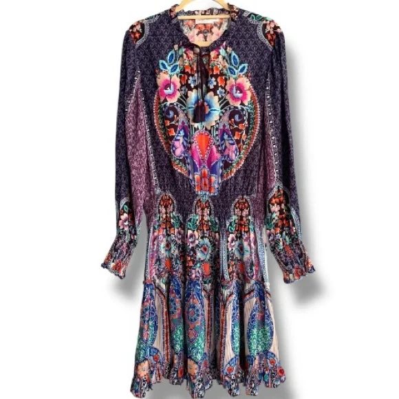 JOHNNY WAS Saba Long-Sleeve Abstract-Print Dress Coverup Size Large - Picture 2 of 15